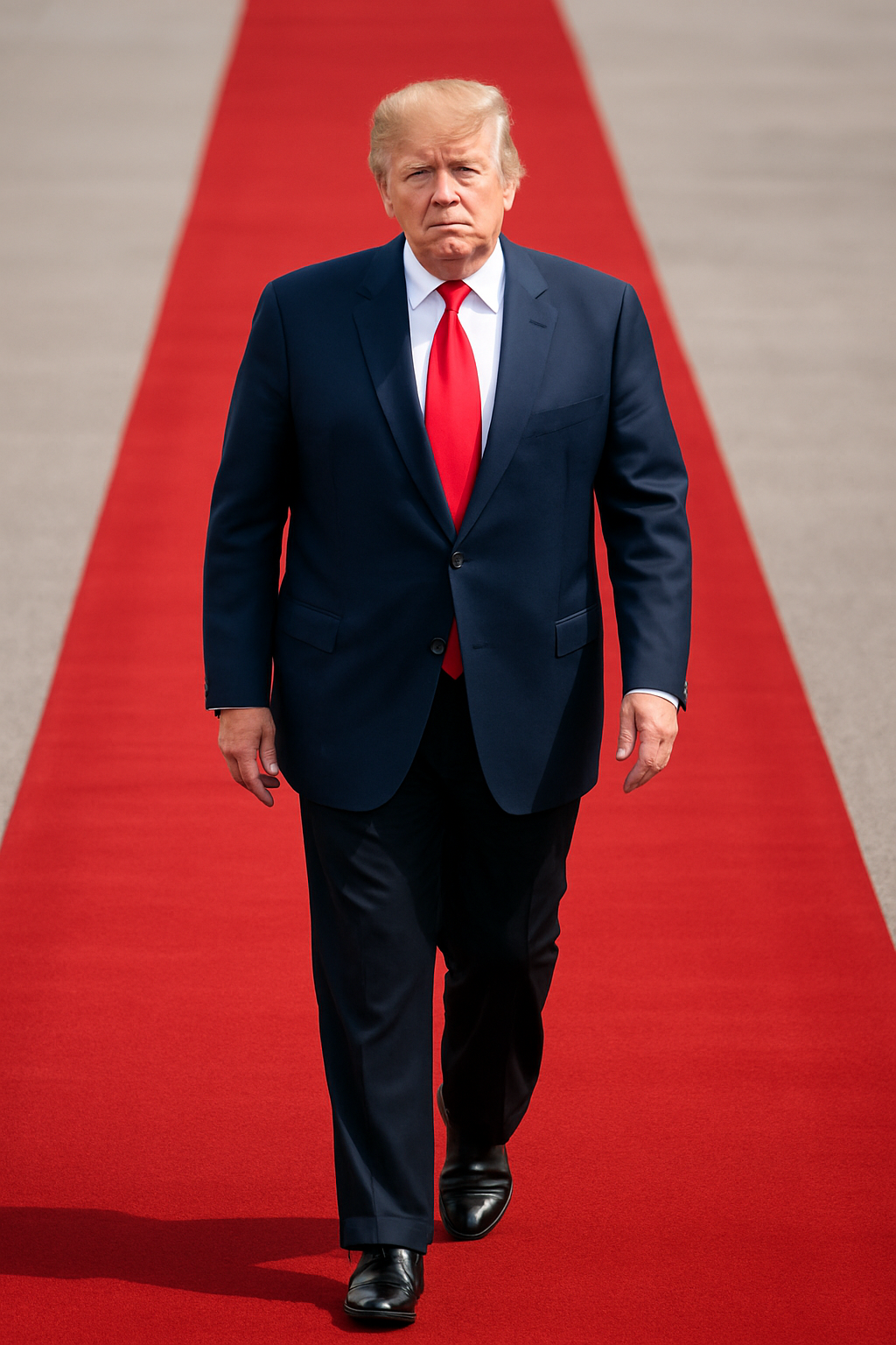 Donald Trump walks on a red carpet during his formal arrival for the Donald Trump state visit UK.